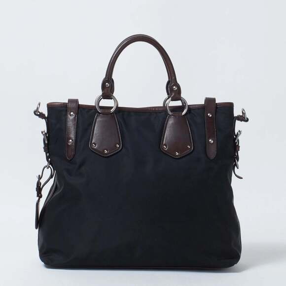 Prada Nylon Brown Leather Triangle Logo Plate Shoulder Strap Handbag - Picture 3 of 7